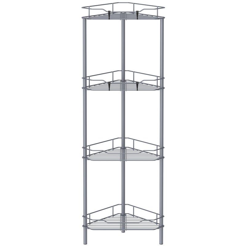 HuggieGems 4 Tier Floor Standing Corner Shower Caddy Organizer Shelf with Hooks, Bathroom Shelves Stand Rack, Dark Gray - Image 1